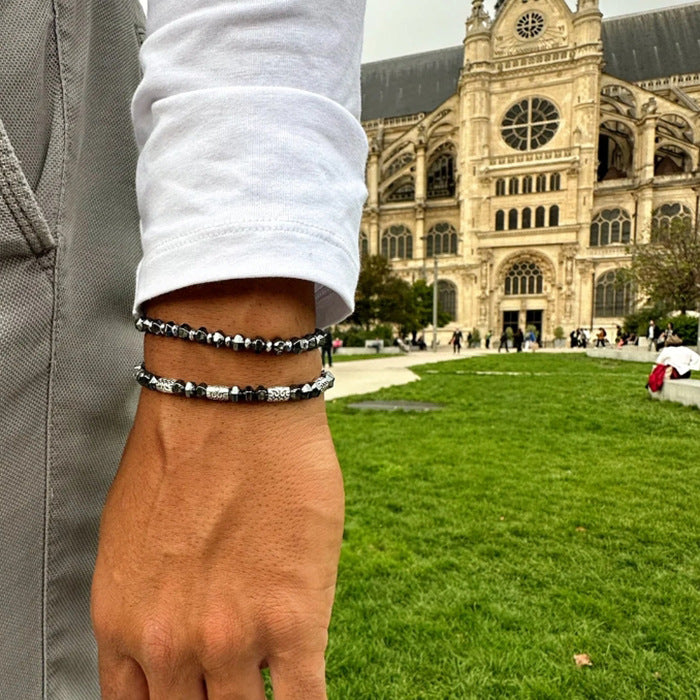 Wholesale black frosted wear copper with zirconium diamond ball flying saucer long bracelet set